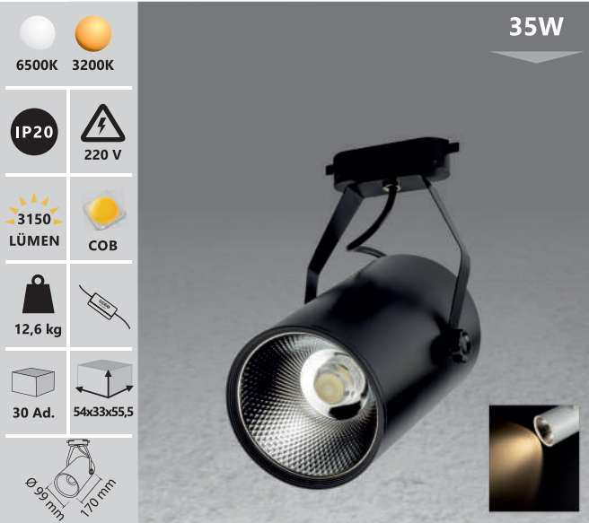 Пистова лампа 35W бяло/черно