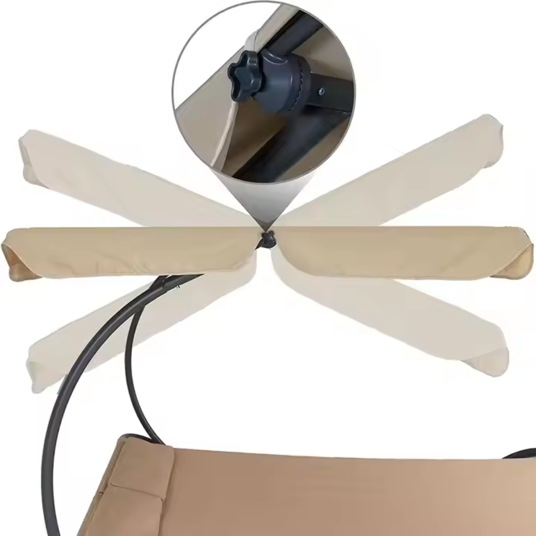 Двоен външен шезлонг с балдахин и възглавници