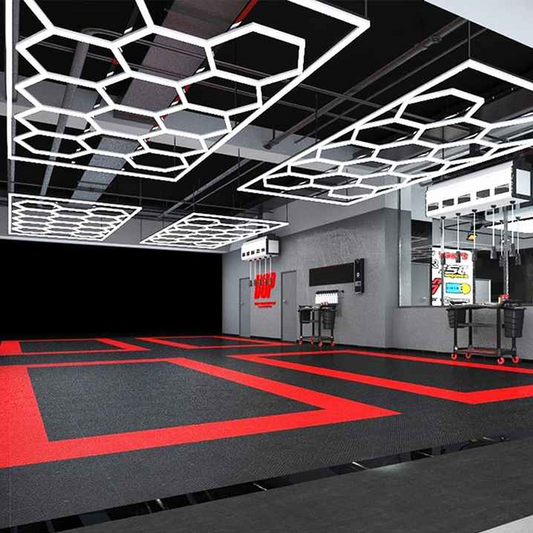 Шестоъгълно LED осветление за гаражи и работилници (244x485 см)