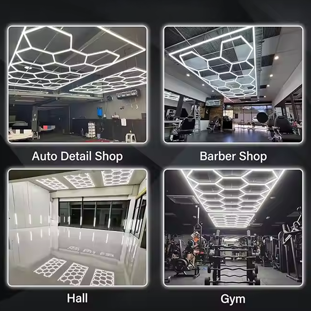 Шестоъгълно LED осветление за гаражи и работилници (244x485 см)