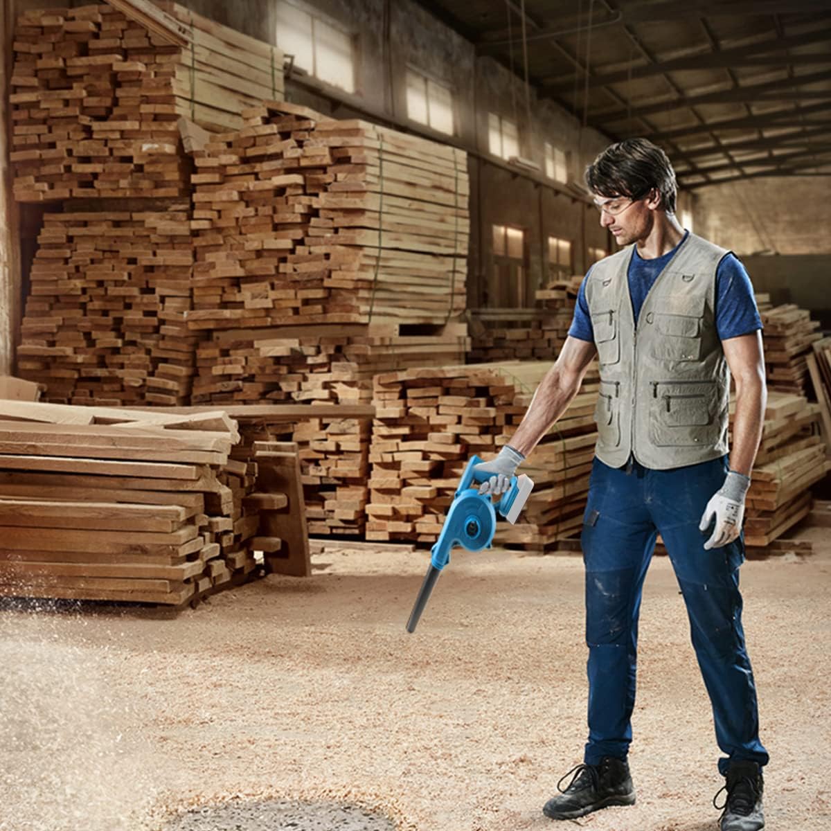 Акумулаторен вентилатор/прахосмукачка за листа с две батерии