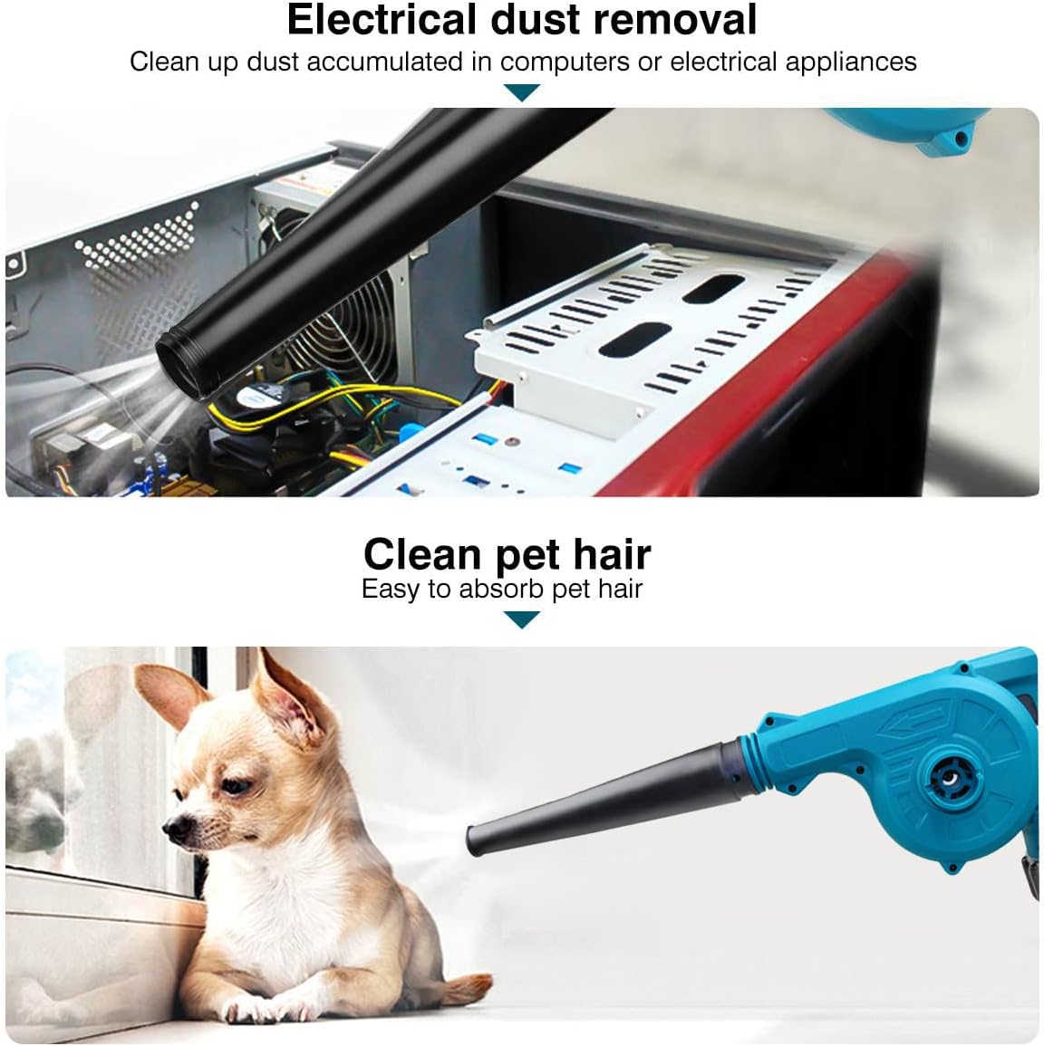 Акумулаторен вентилатор/прахосмукачка за листа с две батерии