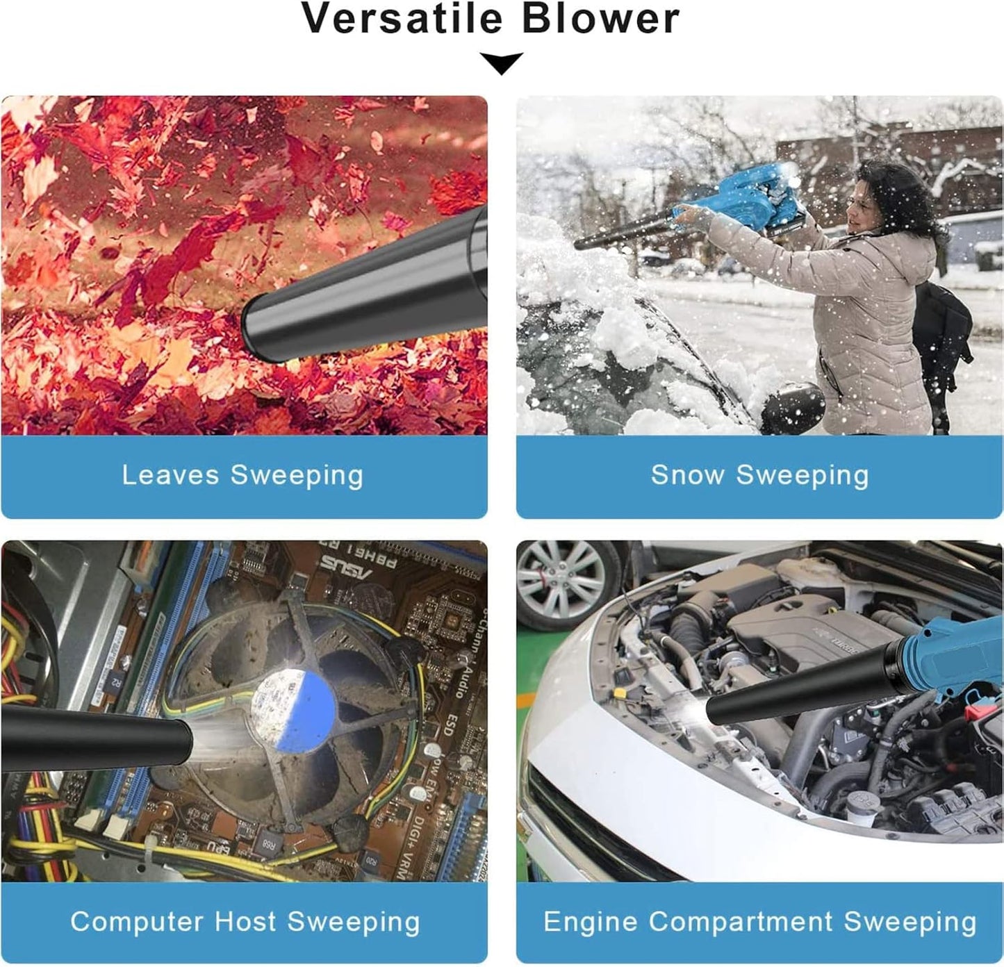 Акумулаторен вентилатор/прахосмукачка за листа с две батерии