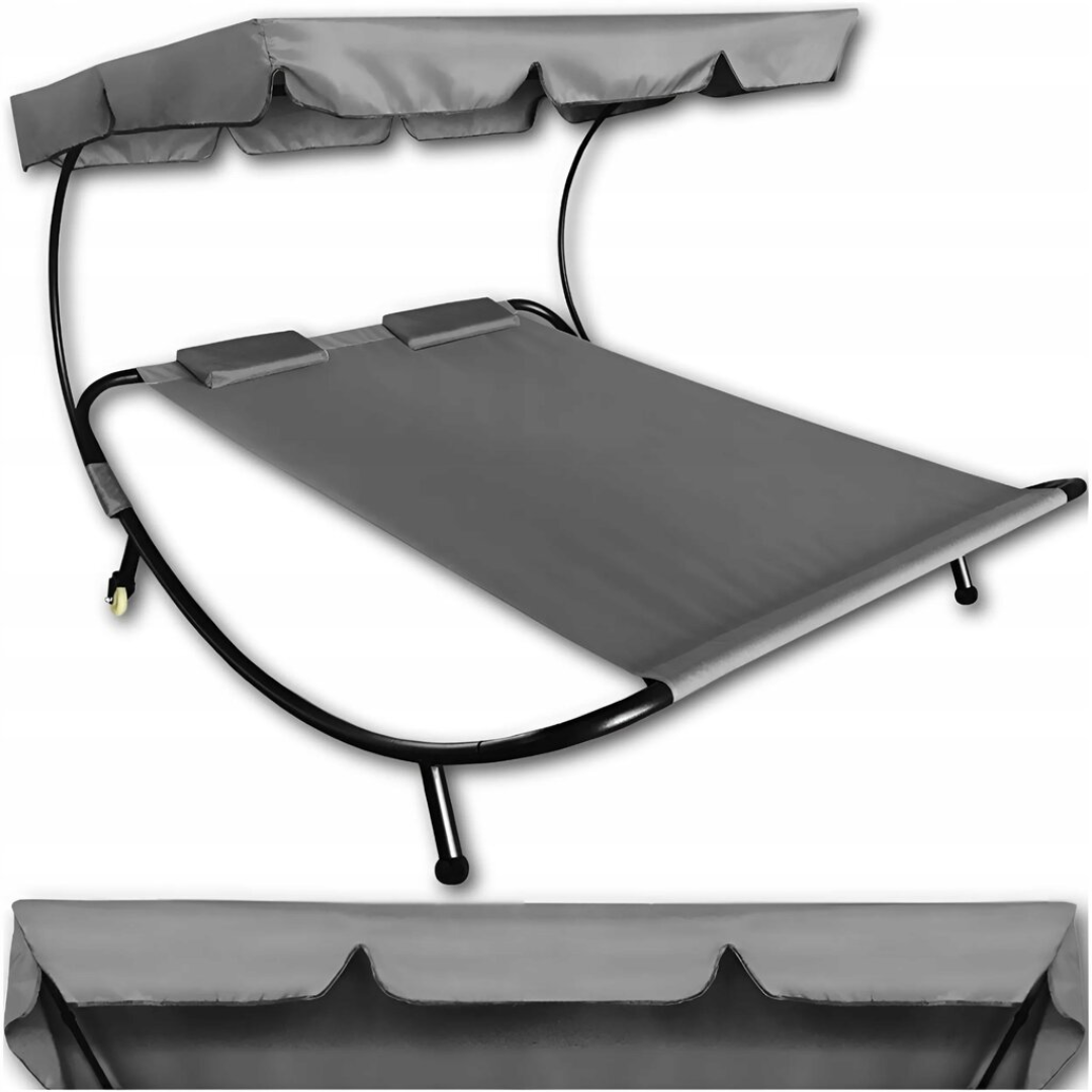 Двоен външен шезлонг с балдахин и възглавници