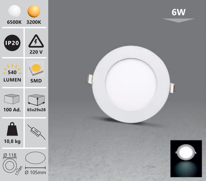 Вграден тънък LED панел - кръгъл / комплект от 2 бр