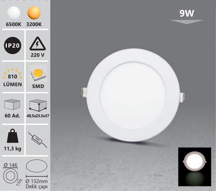 Вграден тънък LED панел - кръгъл / комплект от 2 бр