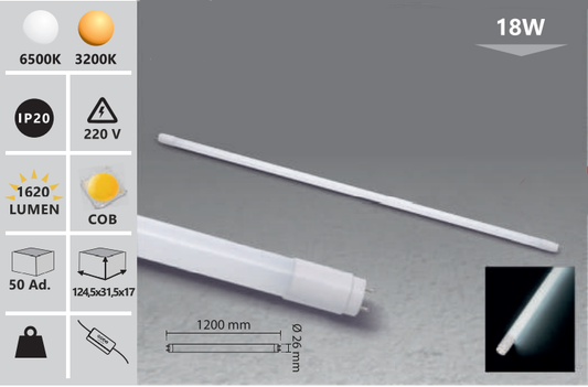 LED тръба 6500 k бяла 120 cm 18W