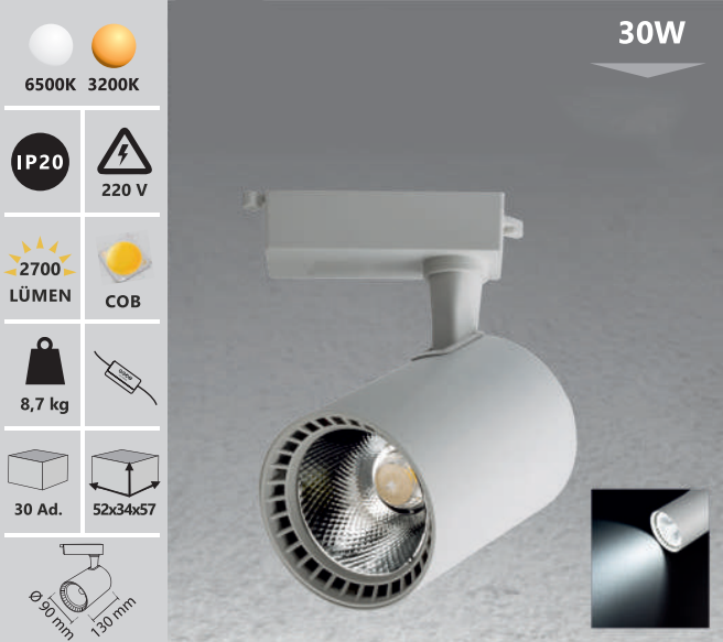 Пистова лампа 30W бяло/черно