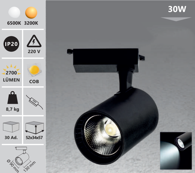 Пистова лампа 30W бяло/черно